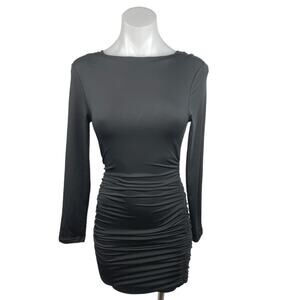 Unbranded Black Bateau Neck V Back Long Sleeve Mini Bodycon Dress Size S